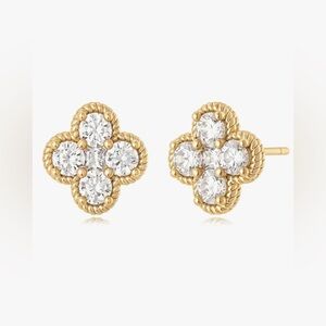 RETAIL 💰350 14K GOLD PLATED Clover Four Leaf Diamond Earrings